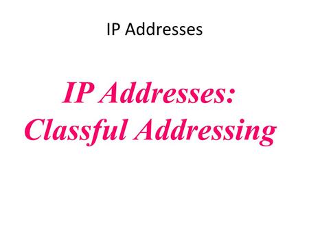 IP Addresses: Classful Addressing IP Addresses. CONTENTS INTRODUCTION CLASSFUL ADDRESSING Different Network Classes Subnetting Classless Addressing Supernetting.