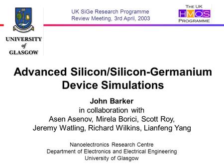Advanced Silicon/Silicon-Germanium