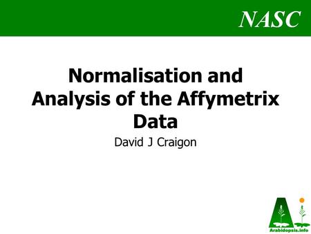 NASC Normalisation and Analysis of the Affymetrix Data David J Craigon.