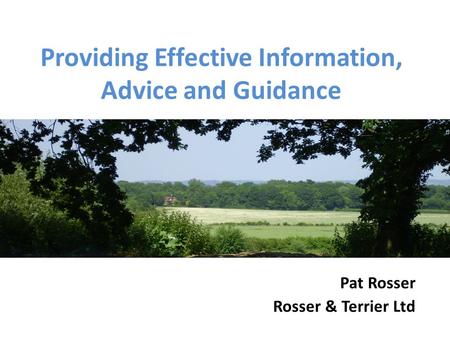 Providing Effective Information, Advice and Guidance Pat Rosser Rosser & Terrier Ltd.