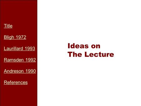 Title Bligh 1972 Laurillard 1993 Ramsden 1992 Andreson 1990 References Ideas on The Lecture.