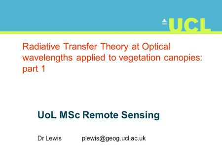 UoL MSc Remote Sensing Dr Lewis
