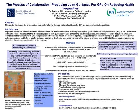 The Process of Collaboration: Producing Joint Guidance For GPs On Reducing Health Inequalities Acknowledgments Many thanks to the HIU, HISG and all the.