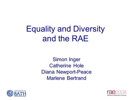Equality and Diversity and the RAE