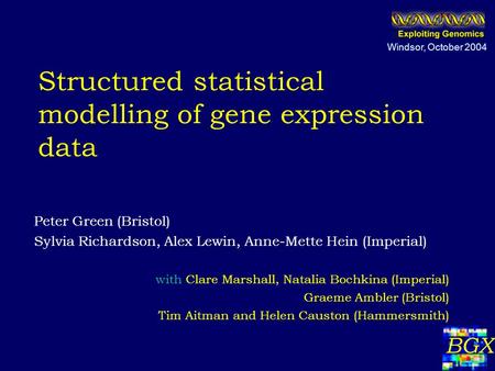 Structured statistical modelling of gene expression data Peter Green (Bristol) Sylvia Richardson, Alex Lewin, Anne-Mette Hein (Imperial) with Clare Marshall,