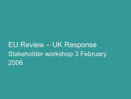 Stakeholder workshop 3 February 2006 EU Review – UK Response.