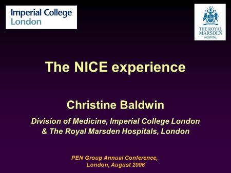The NICE experience Christine Baldwin