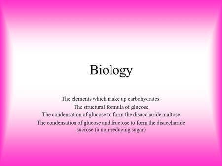 Biology The elements which make up carbohydrates.