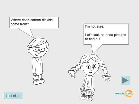 Where does carbon dioxide come from? Im not sure. Lets look at these pictures to find out. Last slide.