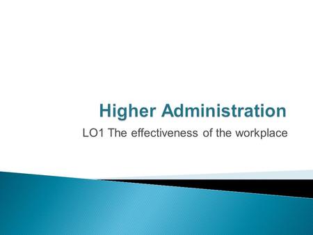 LO1 The effectiveness of the workplace. By the end of this lesson you should be able to: identify the effects of poor time management on the organisation.