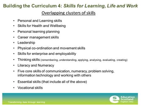 Overlapping clusters of skills Building the Curriculum 4: Skills for Learning, Life and Work.