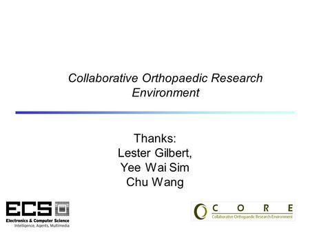 Collaborative Orthopaedic Research Environment Thanks: Lester Gilbert, Yee Wai Sim Chu Wang.