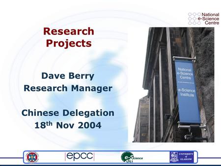 Research Projects Dave Berry Research Manager Chinese Delegation 18 th Nov 2004.
