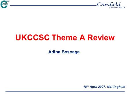 UKCCSC Theme A Review 18 th April 2007, Nottingham Adina Bosoaga.