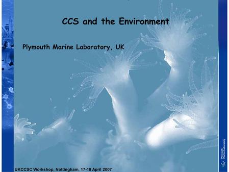 CCS and the Environment Plymouth Marine Laboratory, UK UKCCSC Workshop, Nottingham, 17-18 April 2007.