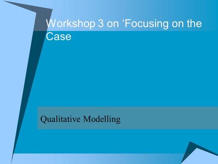 Workshop 3 on Focusing on the Case Qualitative Modelling.