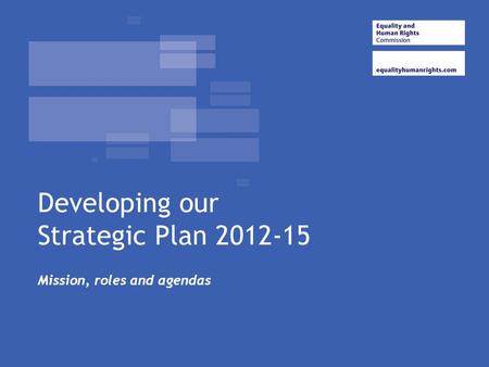 Developing our Strategic Plan 2012-15 Mission, roles and agendas.