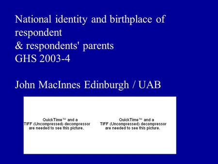 National identity and birthplace of respondent & respondents' parents GHS 2003-4 John MacInnes Edinburgh / UAB.