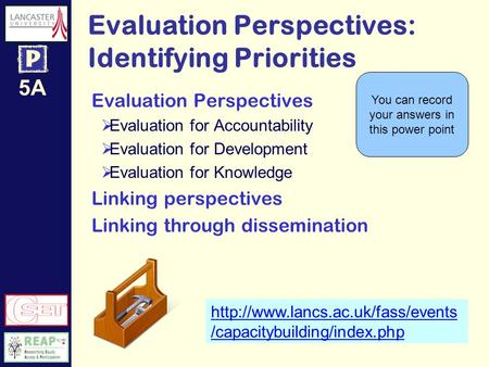 5A Evaluation Perspectives: Identifying Priorities  /capacitybuilding/index.php Evaluation Perspectives Evaluation for.