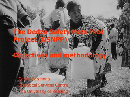 The Dedza Safety Nets Pilot Project (DSNPP) Objectives and methodology Carlos Barahona Statistical Services Centre The University of Reading.