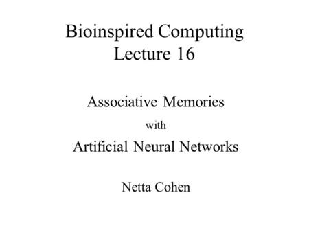 Bioinspired Computing Lecture 16