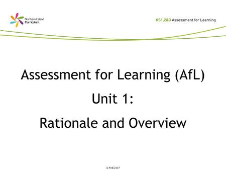 Assessment for Learning (AfL) Unit 1: Rationale and Overview