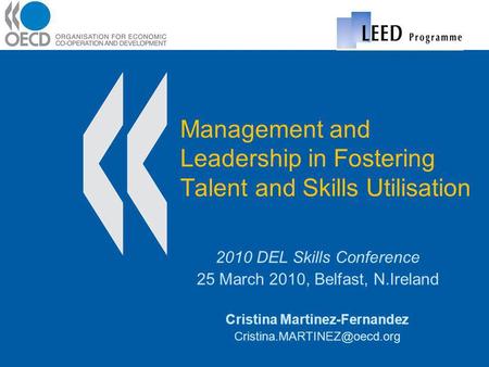 Management and Leadership in Fostering Talent and Skills Utilisation 2010 DEL Skills Conference 25 March 2010, Belfast, N.Ireland Cristina Martinez-Fernandez.