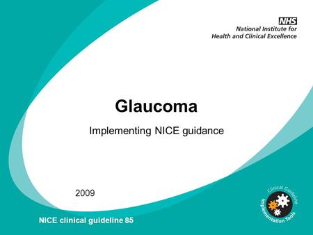 V Glaucoma Implementing NICE guidance 2009 NICE clinical guideline 85.