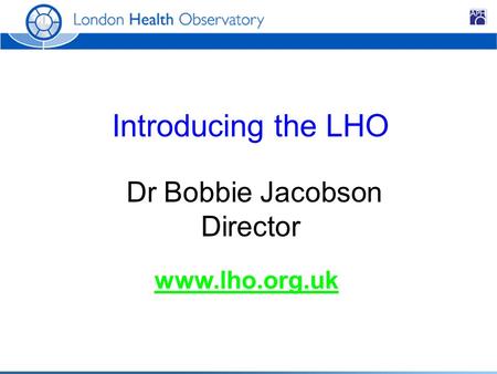 Introducing the LHO Dr Bobbie Jacobson Director www.lho.org.uk.