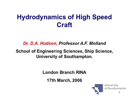 Hydrodynamics of High Speed Craft