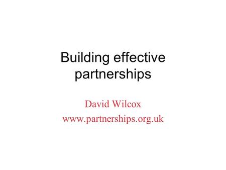 Building effective partnerships