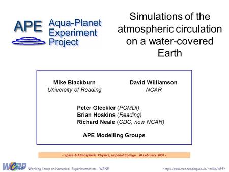 Simulations of the atmospheric circulation on a water-covered Earth  Group on Numerical Experimentation -