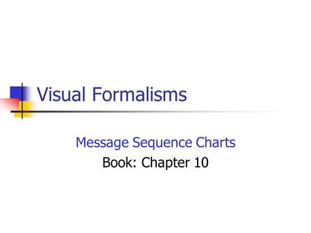 Visual Formalisms Message Sequence Charts Book: Chapter 10.
