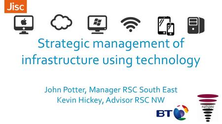Strategic management of infrastructure using technology John Potter, Manager RSC South East Kevin Hickey, Advisor RSC NW.