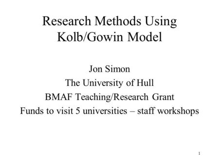 Research Methods Using Kolb/Gowin Model