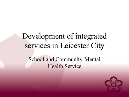 Development of integrated services in Leicester City School and Community Mental Health Service.