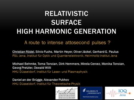 Relativistic Surface High Harmonic Generation