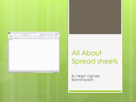 All About Spread sheets By Negin Oghabi Bakhshayeshi.