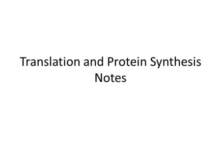Translation and Protein Synthesis Notes