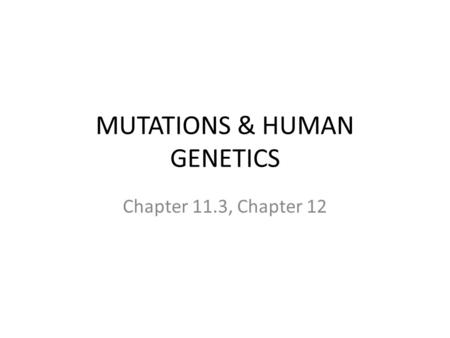 MUTATIONS & HUMAN GENETICS Chapter 11.3, Chapter 12.