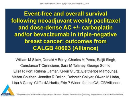 Event-free and overall survival following neoadjuvant weekly paclitaxel and dose-dense AC +/- carboplatin and/or bevacizumab in triple-negative breast.