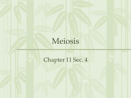 Meiosis Chapter 11 Sec. 4. Meiosis Reduces # of chromosomes to half Diploid (2n) to haploid (1n)