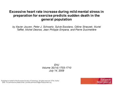 Relation of Heart Rate at Rest and Long-Term (>20 Years) Death Rate in  Initially Healthy Middle-Aged Men Xavier Jouven, MD, PhD, Jean Philippe  Empana, - ppt download