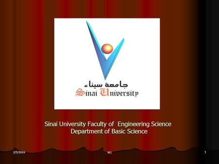 Sinai University Faculty of Engineering Science Department of Basic Science 2/5/20161 W1.
