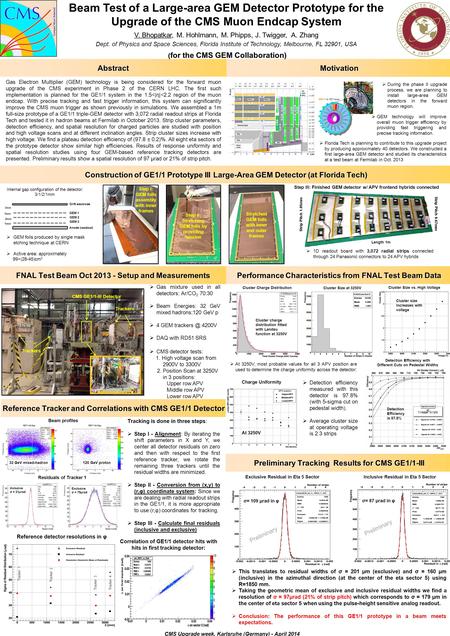 Abstract Beam Test of a Large-area GEM Detector Prototype for the Upgrade of the CMS Muon Endcap System V. Bhopatkar, M. Hohlmann, M. Phipps, J. Twigger,