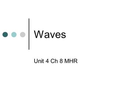 Waves Unit 4 Ch 8 MHR. Introduction A wave is a disturbance that transfers energy through a medium. A medium is a material through which a wave travels.