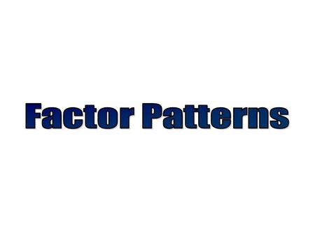 Warm up… Factor Patterns Learning Objective: To investigate the factors of a number Success Criteria:  To be able to identify the factors of a number.