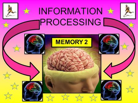 INFORMATION PROCESSING MEMORY 2. WE ARE LEARNING TO... Recap on selective attention and the functions of the different parts of the memory Identify and.