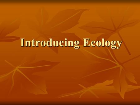 Introducing Ecology.