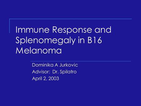 Immune Response and Splenomegaly in B16 Melanoma Dominika A Jurkovic Advisor: Dr. Spilatro April 2, 2003.